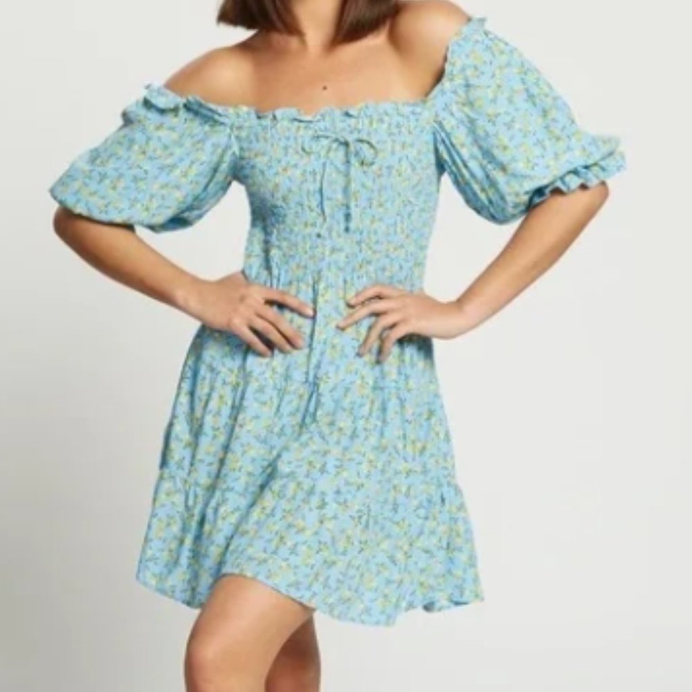 Faithfull the Brand Blue Floral Mini Dress